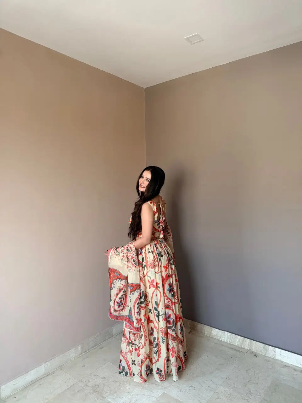 Floral Printed Georgette Silk Lehenga Set