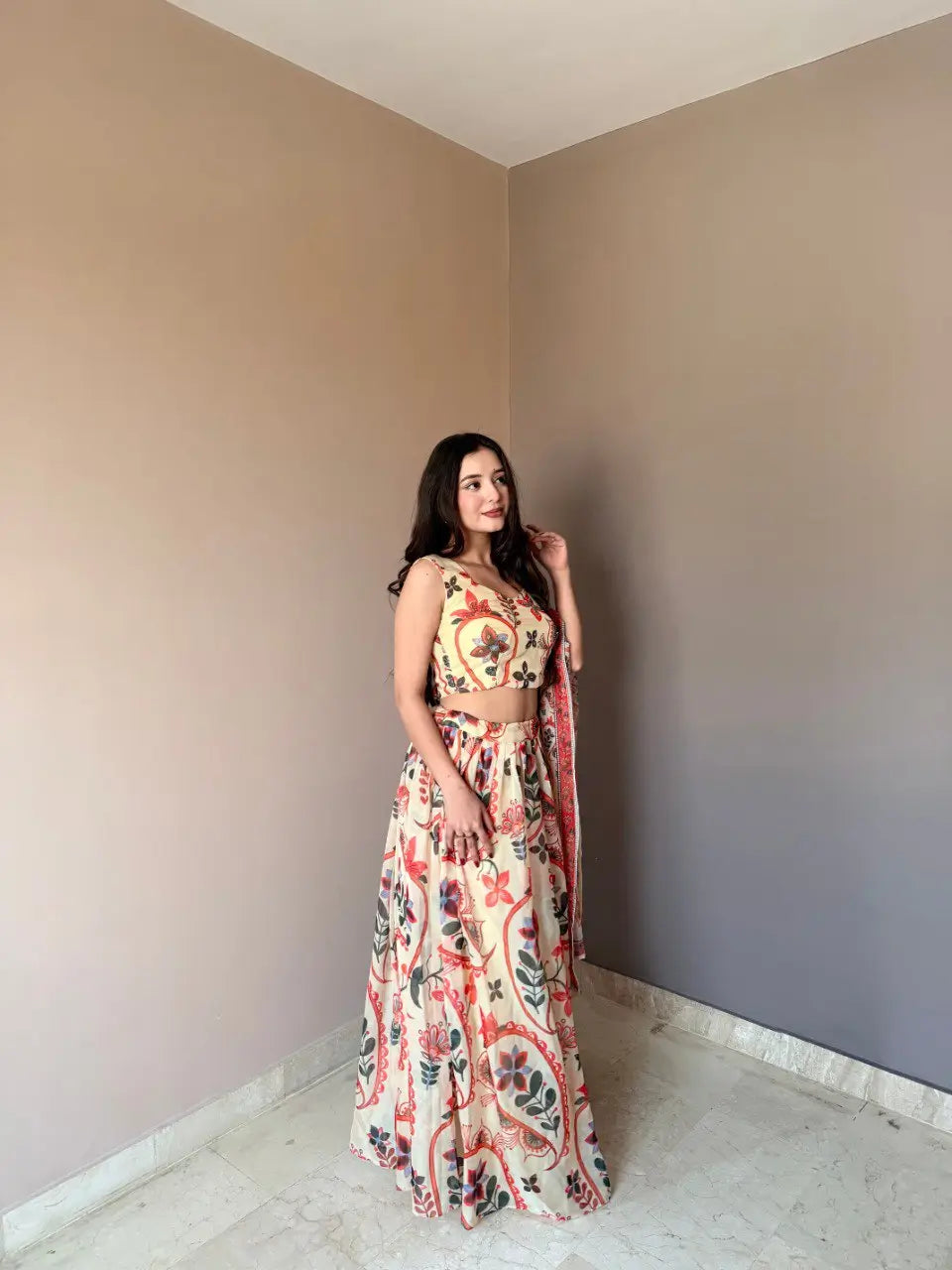 Floral Printed Georgette Silk Lehenga Set