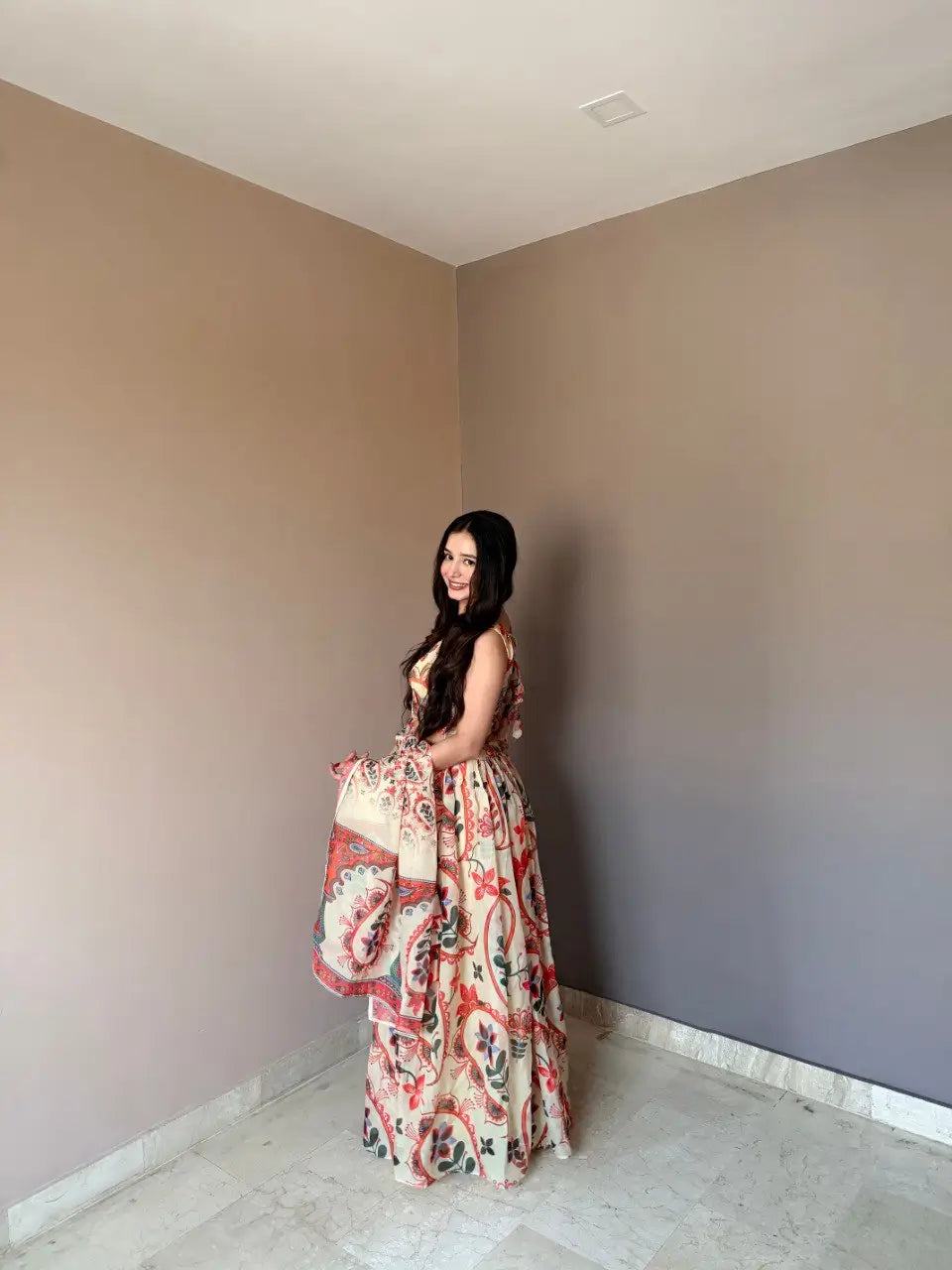 Floral Printed Georgette Silk Lehenga Set