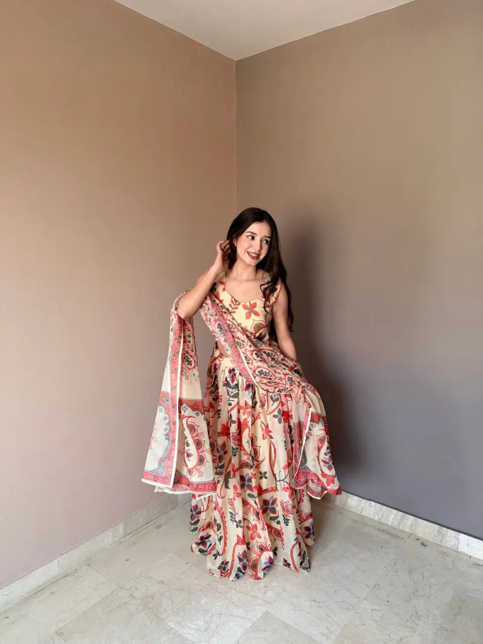 Floral Printed Georgette Silk Lehenga Set