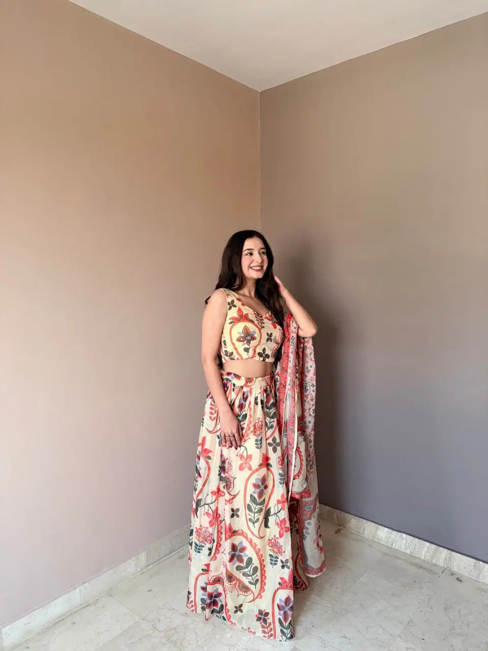 Floral Printed Georgette Silk Lehenga Set