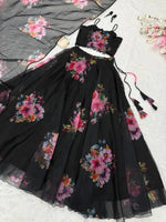 Floral Printed Organza Silk Lehenga Set with Dupatta