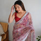 Floral Printed Organza Silk Saree With Embroidered Border