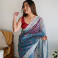Floral Printed Organza Silk Saree With Embroidered Border