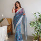 Floral Printed Organza Silk Saree With Embroidered Border