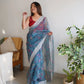 Floral Printed Organza Silk Saree With Embroidered Border