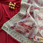 Floral Printed Organza Silk Saree With Embroidered Border
