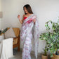 Floral Printed Organza Silk Saree With Embroidered Border