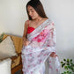 Floral Printed Organza Silk Saree With Embroidered Border