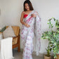 Floral Printed Organza Silk Saree With Embroidered Border