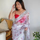 Floral Printed Organza Silk Saree With Embroidered Border