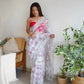 Floral Printed Organza Silk Saree With Embroidered Border