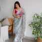 Floral Printed Organza Silk Saree With Embroidered Border
