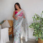 Floral Printed Organza Silk Saree With Embroidered Border