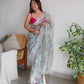 Floral Printed Organza Silk Saree With Embroidered Border
