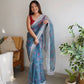 Floral Printed Organza Silk Saree With Embroidered Border