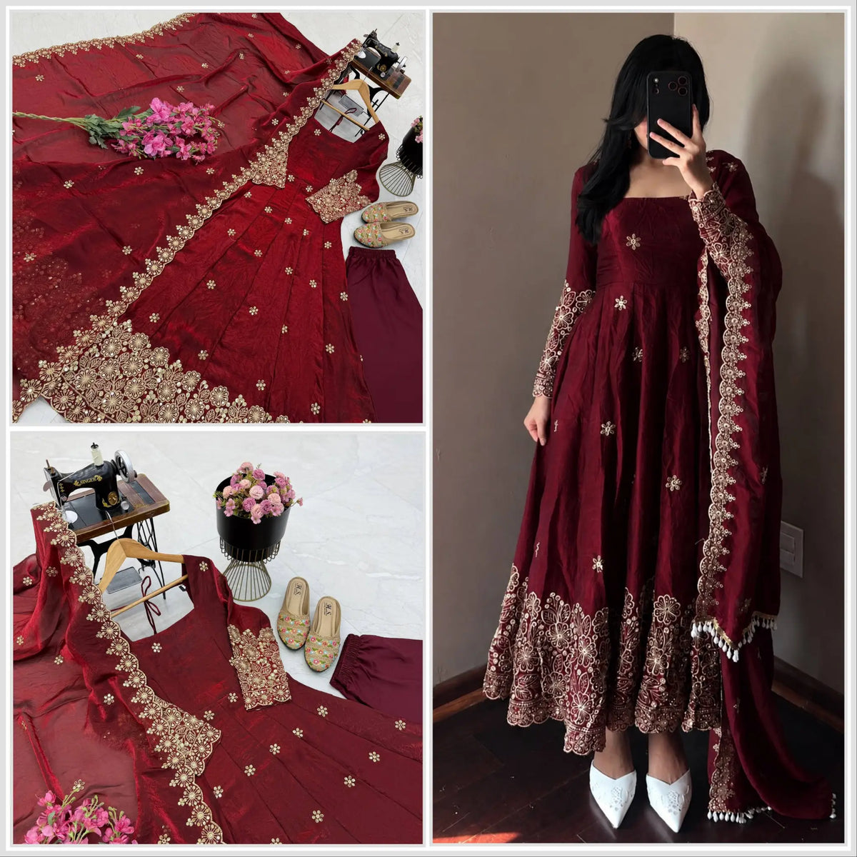 Floral Resham Sequin Silk Gown