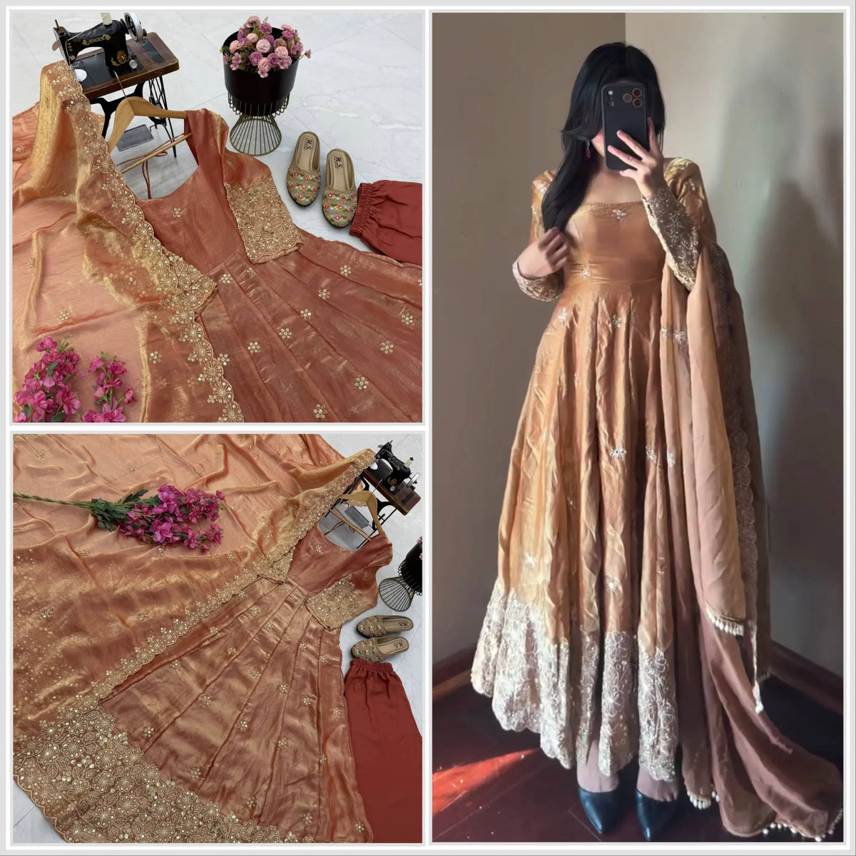 Floral Resham Sequin Silk Gown