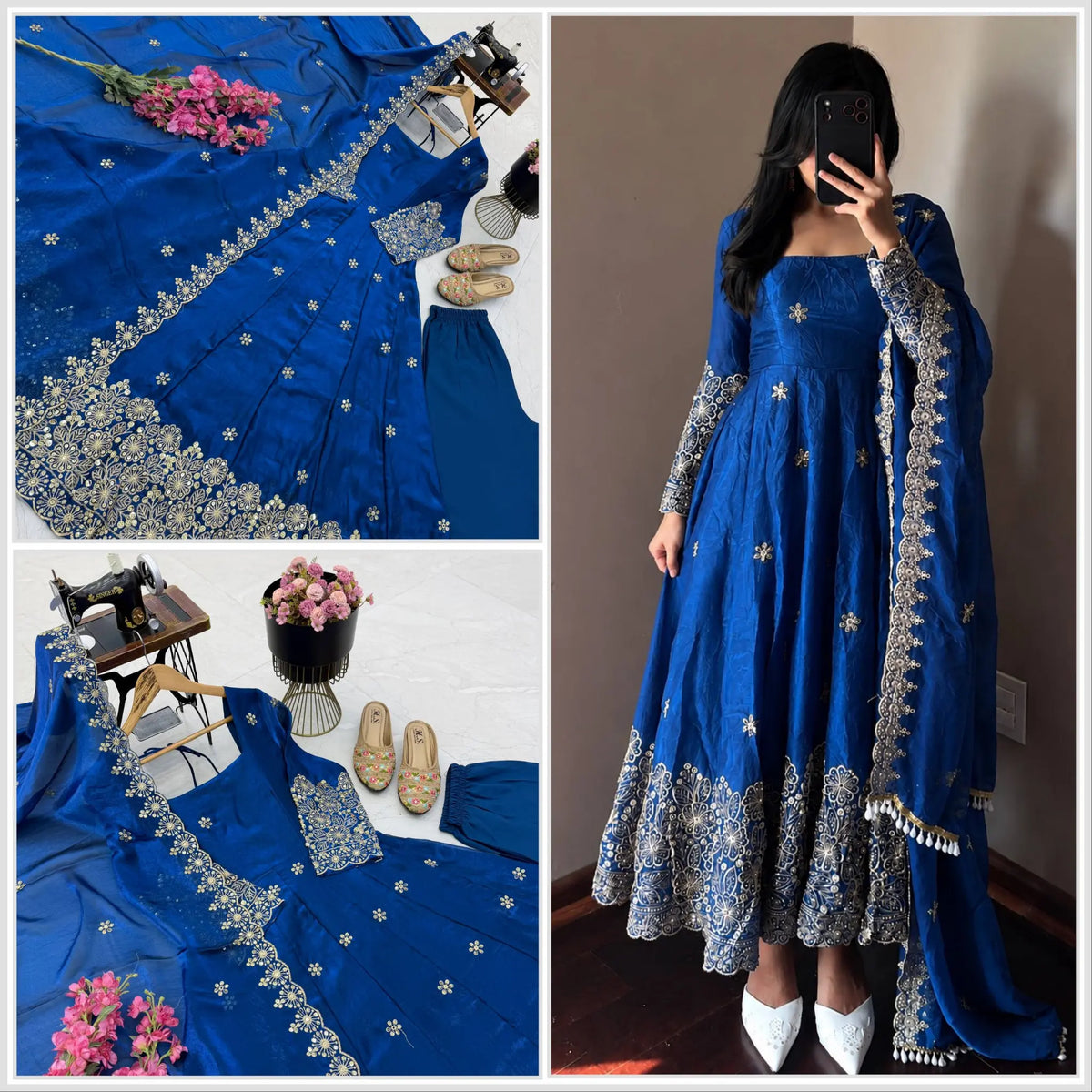 Floral Resham Sequin Silk Gown