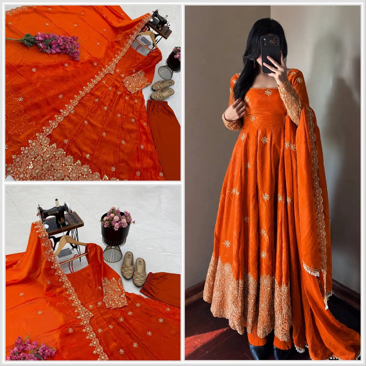 Floral Resham Sequin Silk Gown