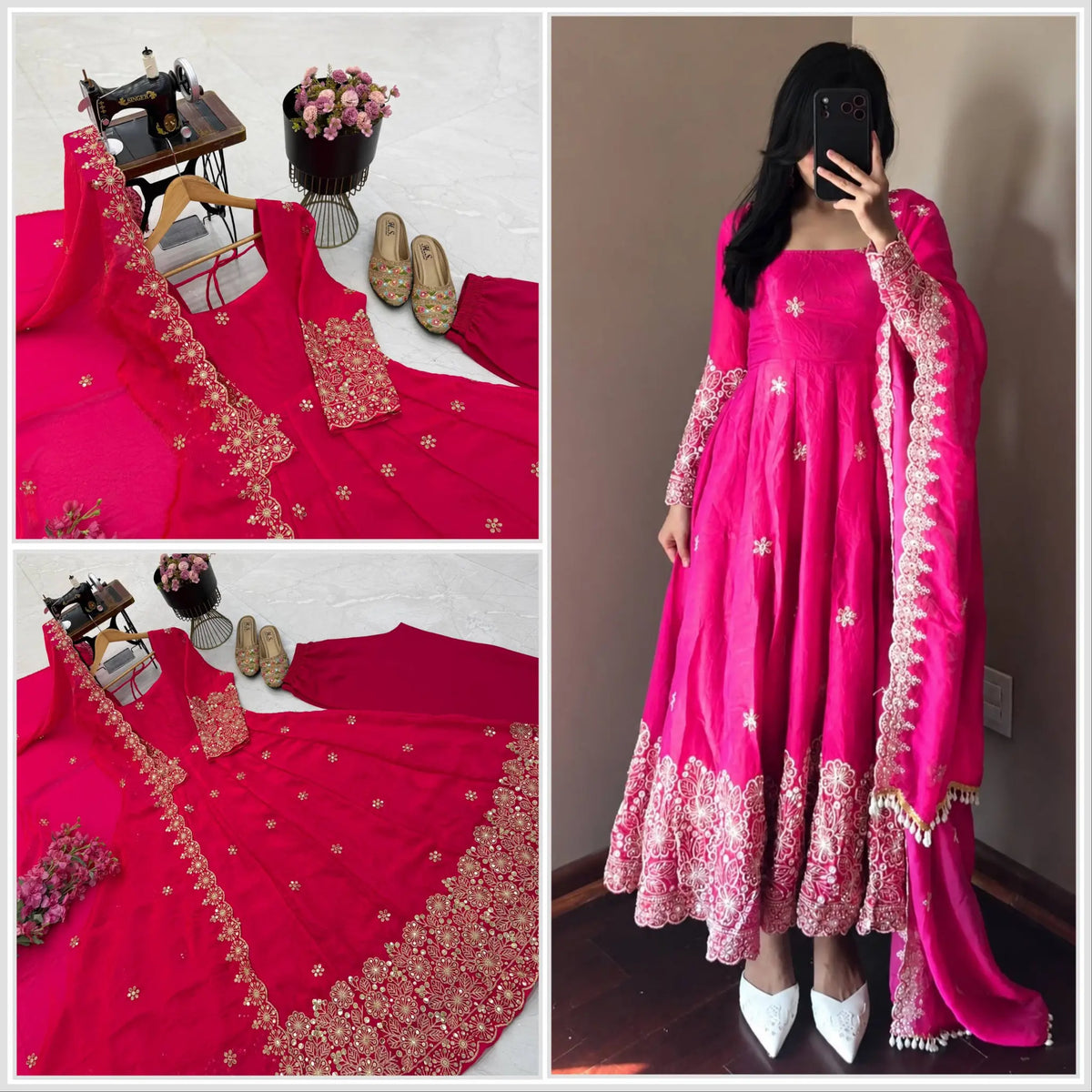 Floral Resham Sequin Silk Gown