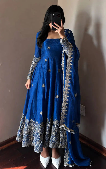 Floral Resham Sequin Silk Gown