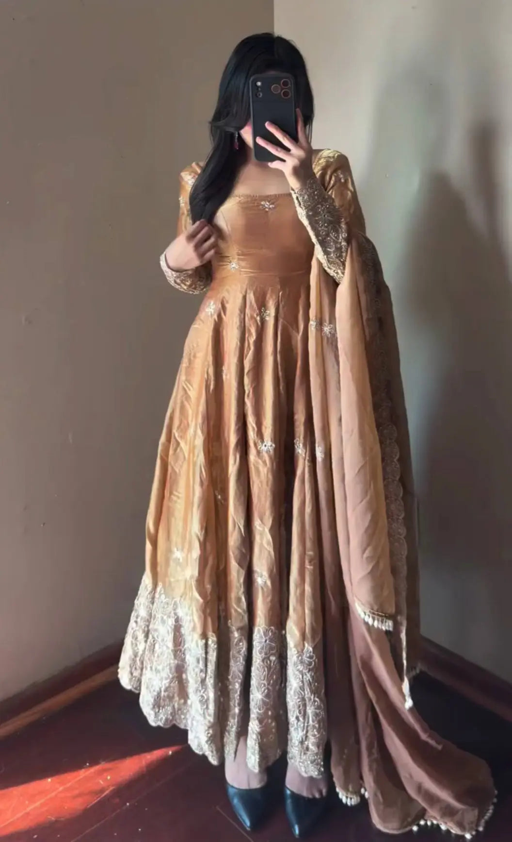 Floral Resham Sequin Silk Gown