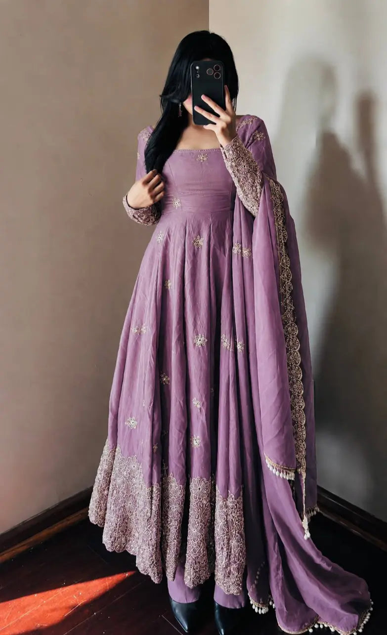 Floral Resham Sequin Silk Gown