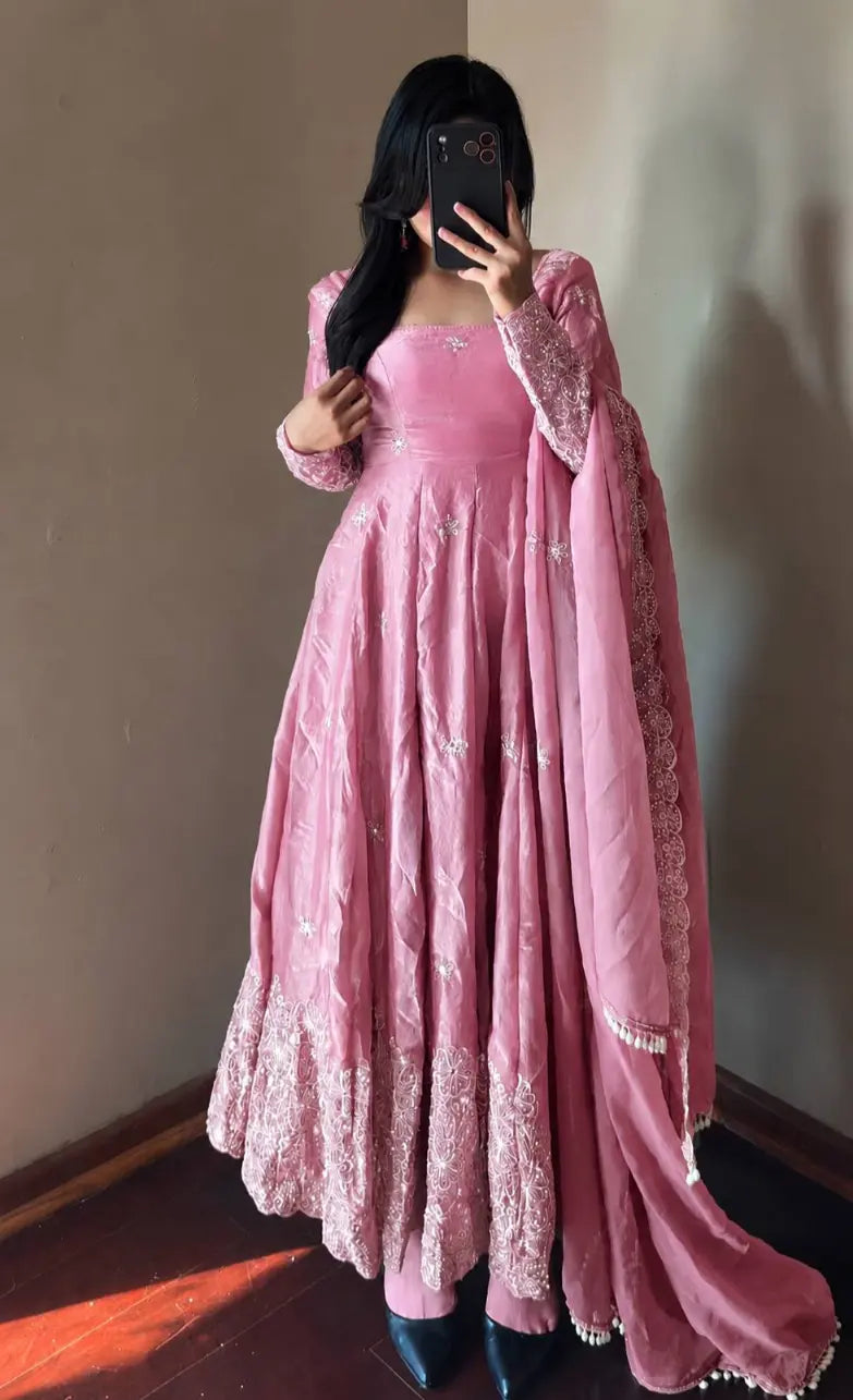 Floral Resham Sequin Silk Gown