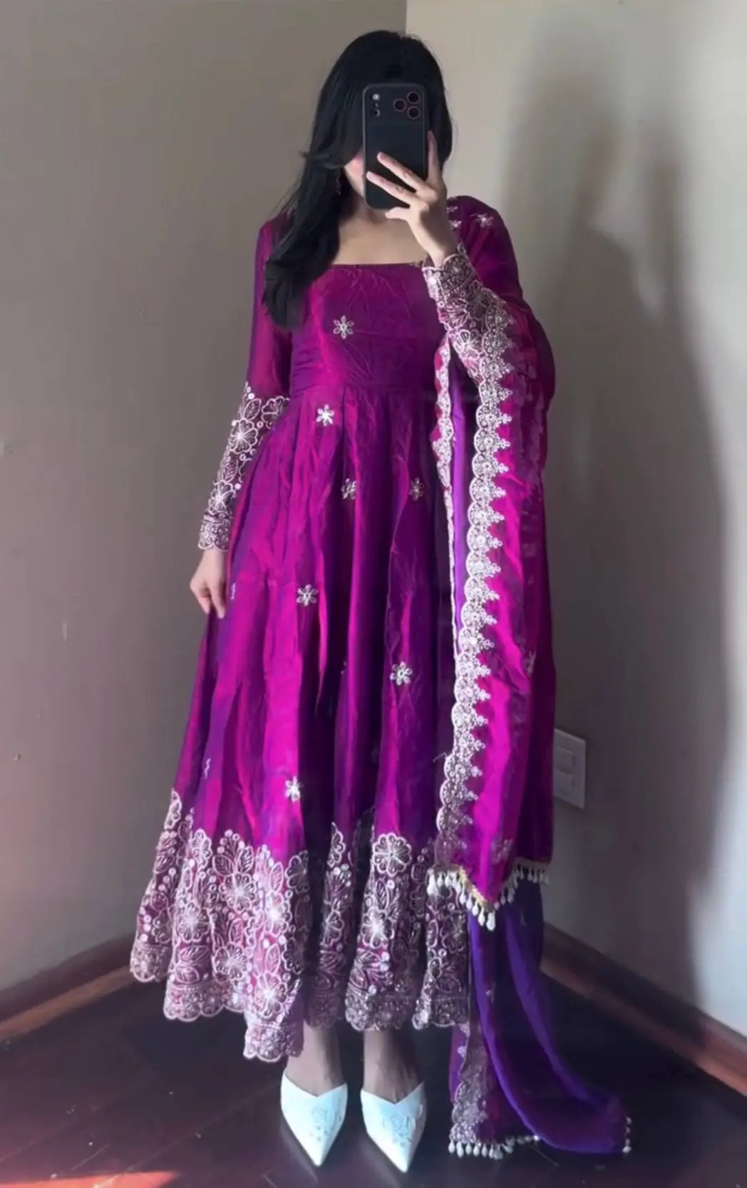 Floral Resham Sequin Silk Gown