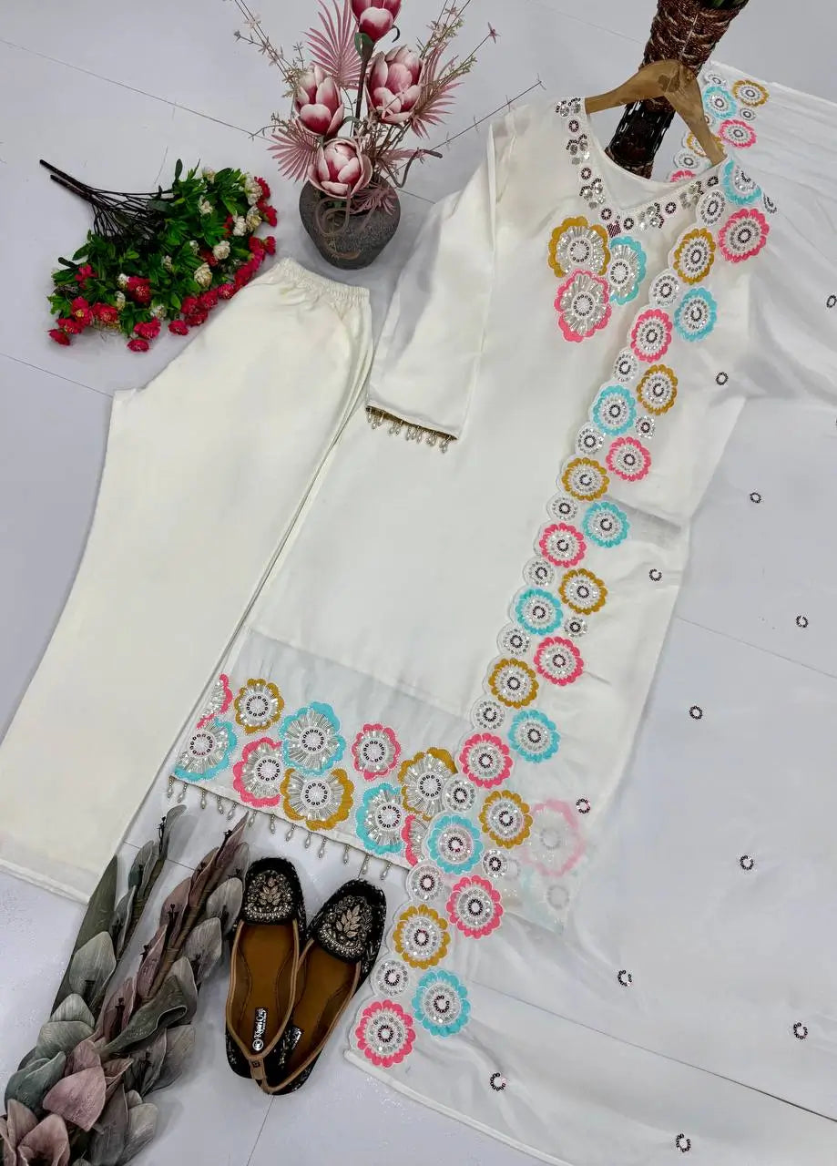 Floral Sequin Chiffon Suit Set