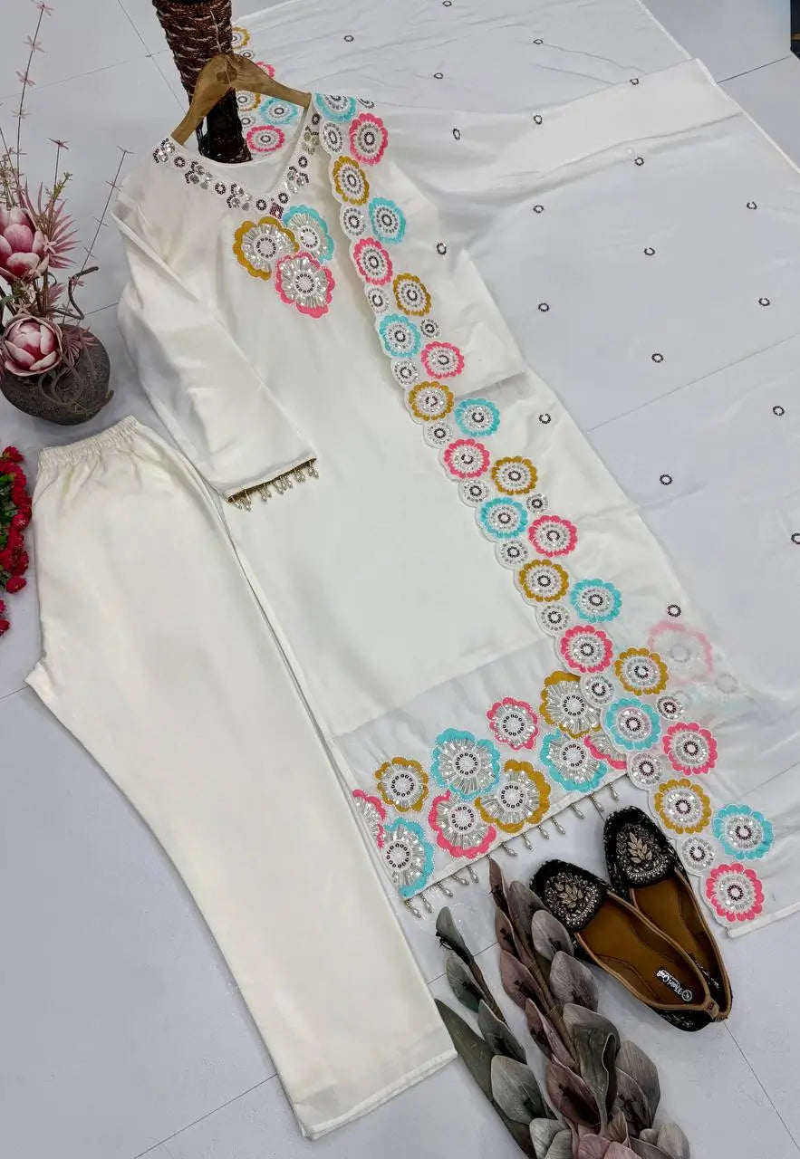 Floral Sequin Chiffon Suit Set