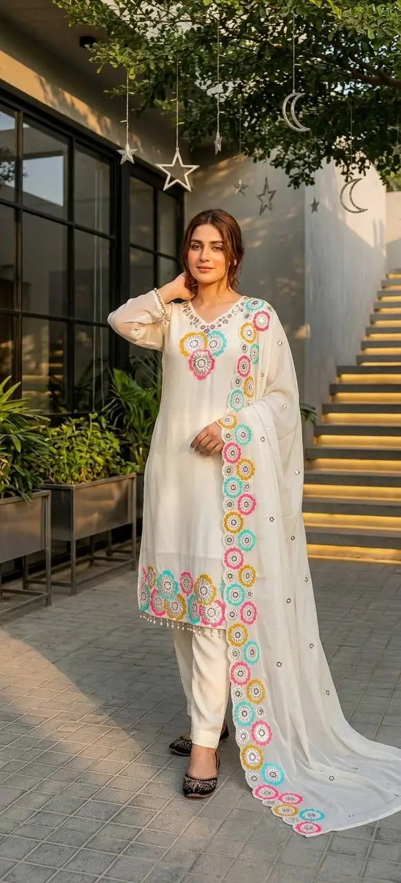 Floral Sequin Chiffon Suit Set