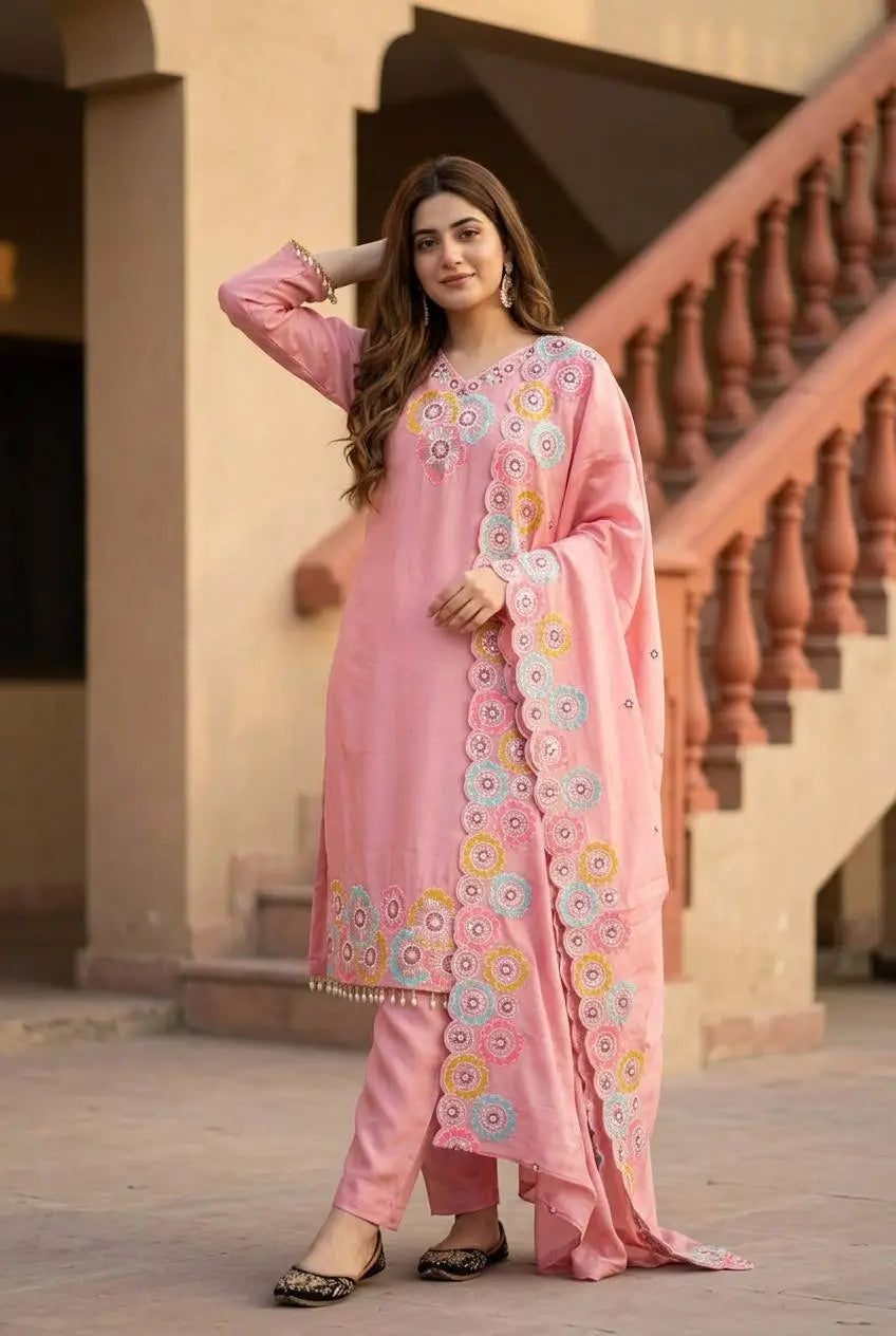 Floral Sequin Chiffon Suit Set