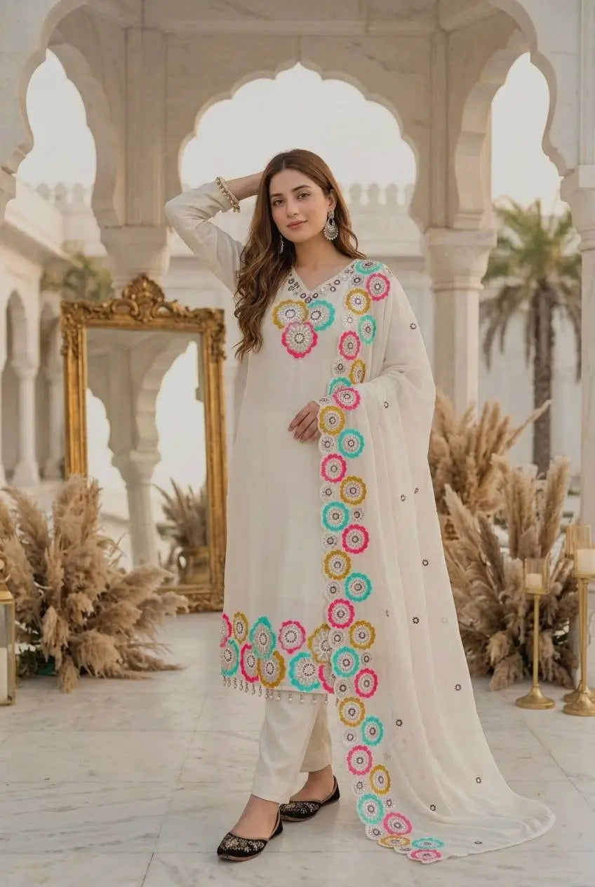 Floral Sequin Chiffon Suit Set