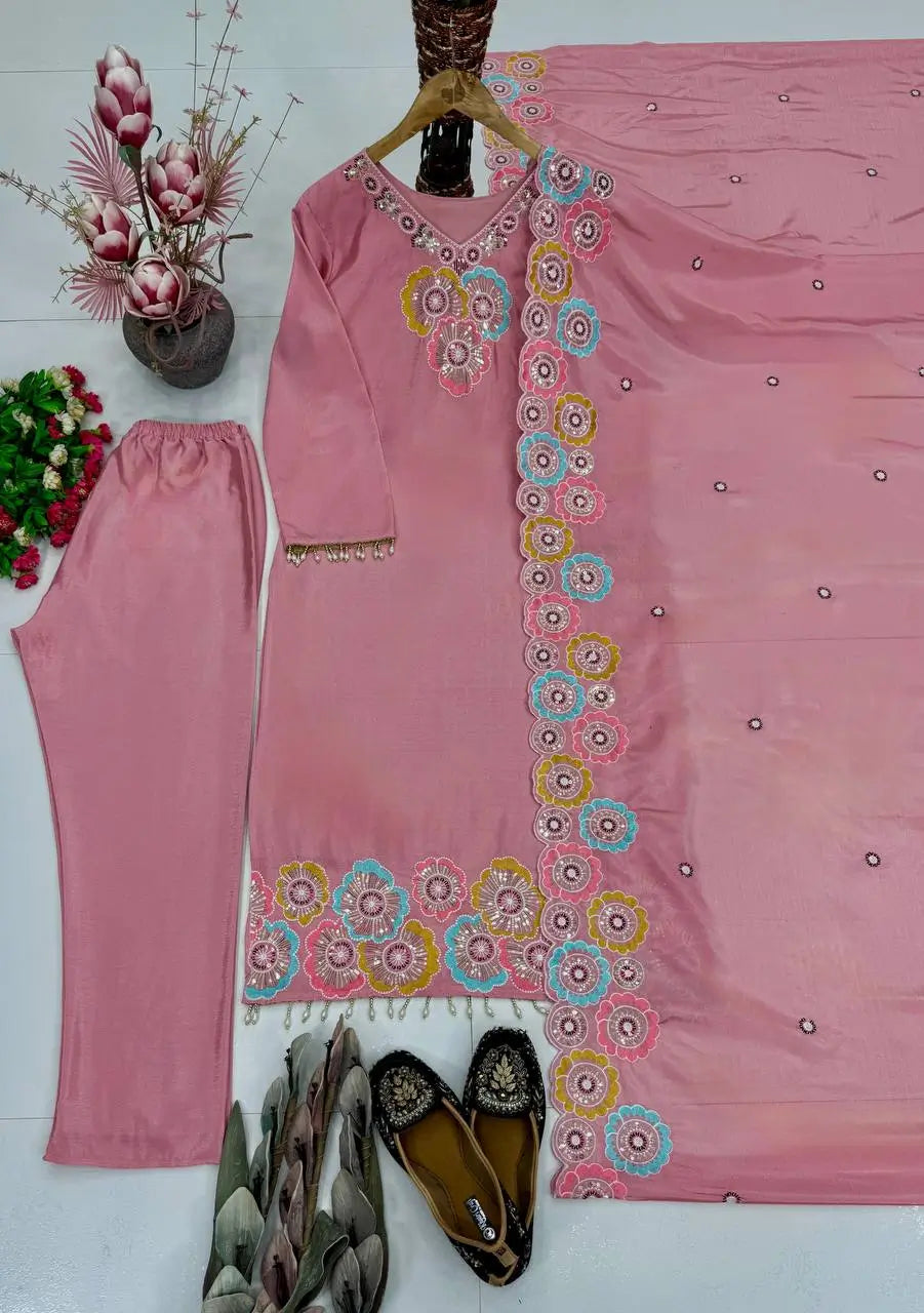 Floral Sequin Chiffon Suit Set