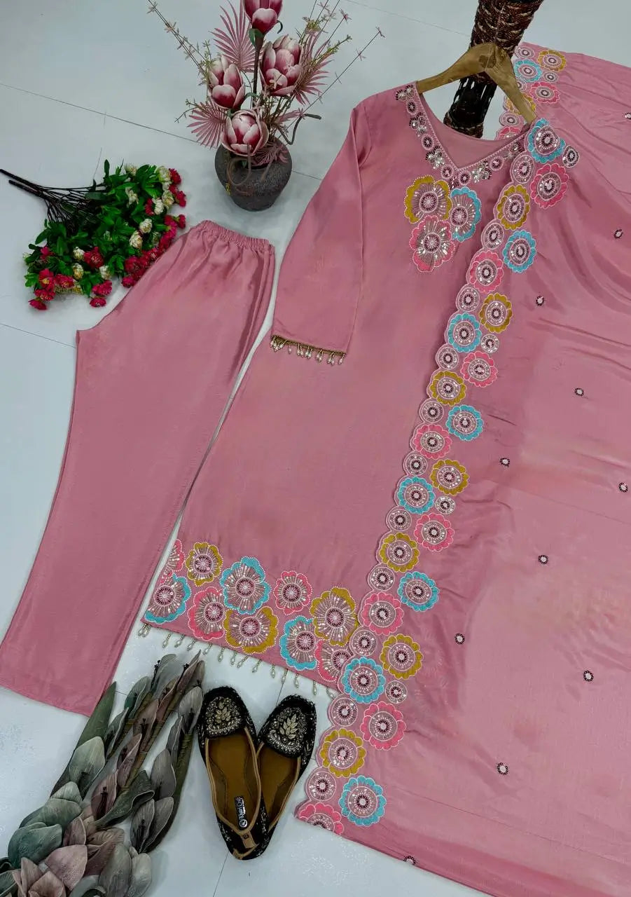 Floral Sequin Chiffon Suit Set
