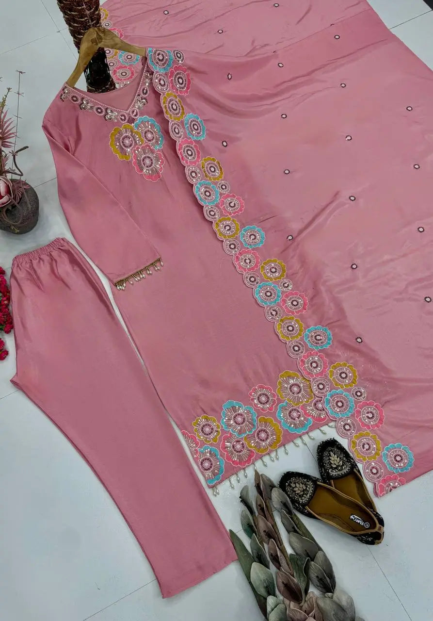 Floral Sequin Chiffon Suit Set