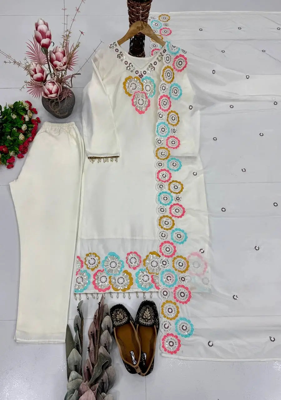 Floral Sequin Chiffon Suit Set