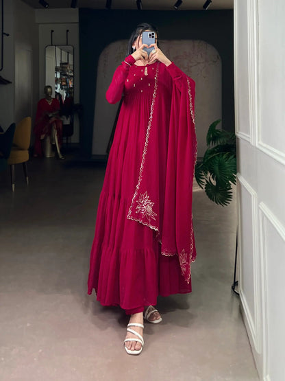 Foil Work Marble Anarkali Dress Set with Dupatta