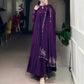 Foil Work Marble Anarkali Dress Set with Dupatta