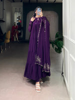 Foil Work Marble Anarkali Dress Set with Dupatta