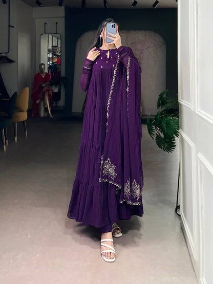 Foil Work Marble Anarkali Dress Set with Dupatta