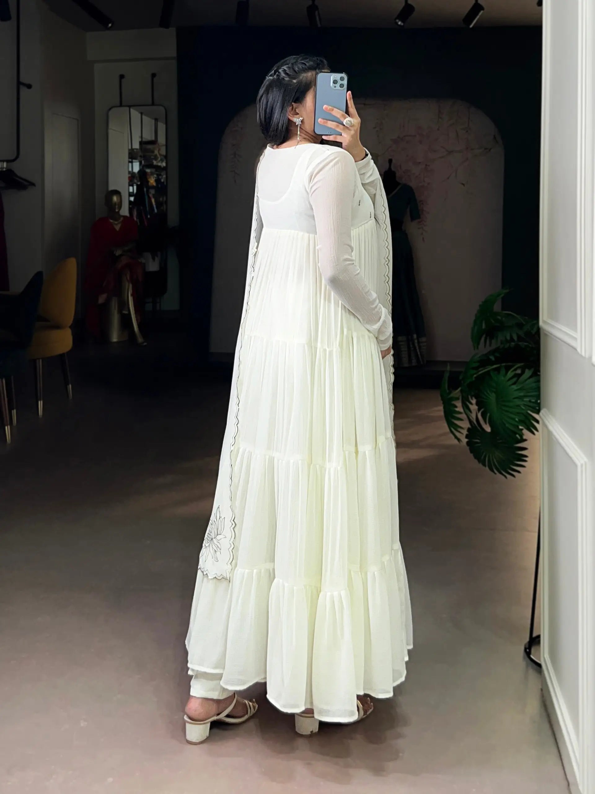 Foil Work Marble Anarkali Dress Set with Dupatta