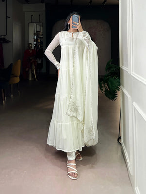 Foil Work Marble Anarkali Dress Set with Dupatta