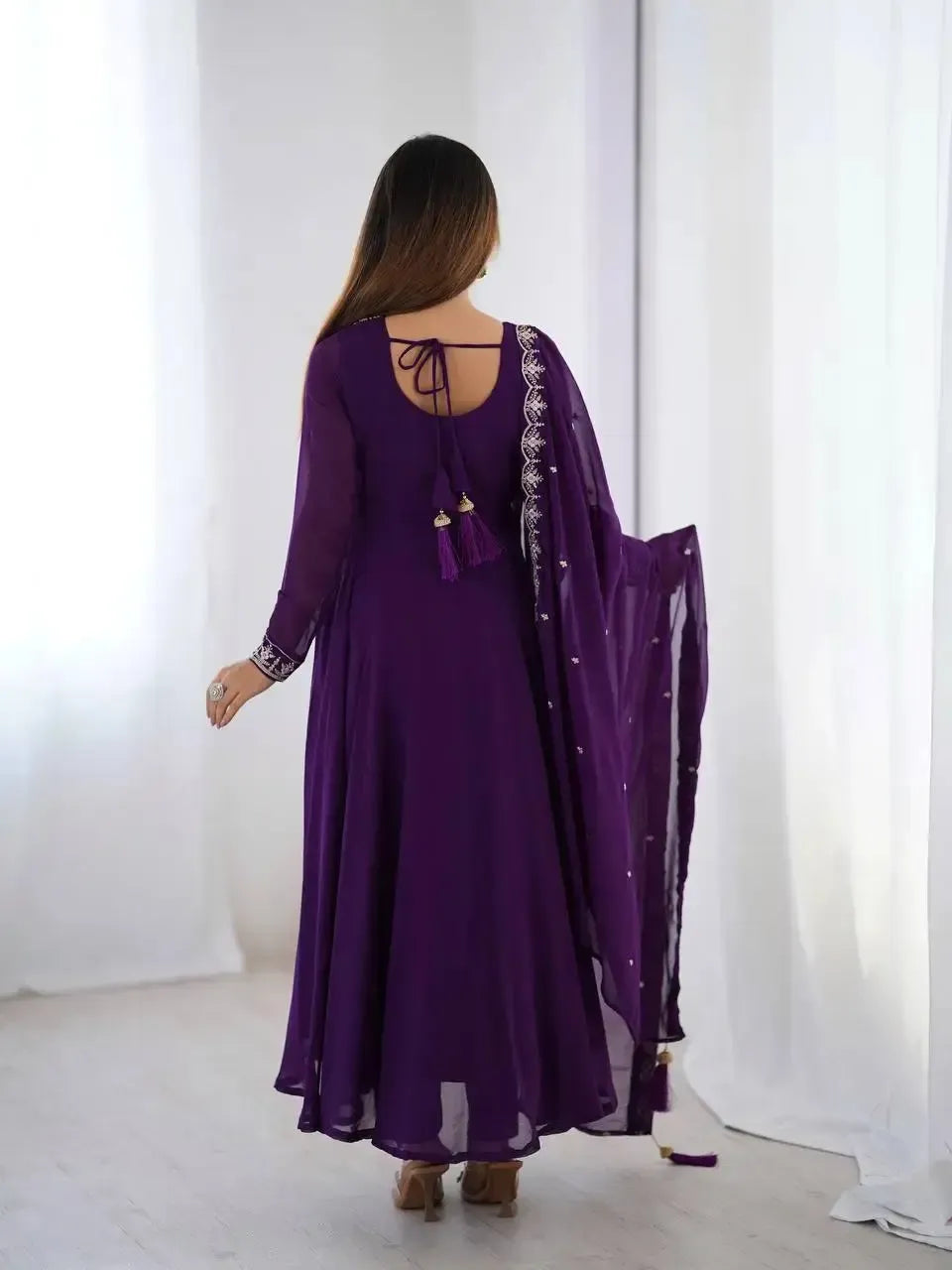 Fox Georgette Anarkali Set with Embroidery, Beads & Jari Work Dupatta