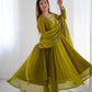 Fox Georgette Anarkali Set with Embroidery, Beads & Jari Work Dupatta