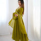 Fox Georgette Anarkali Set with Embroidery, Beads & Jari Work Dupatta