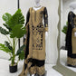 Fox Georgette Chinestitch Embroidered Kurta Set with Palazzo & Dupatta – Black & Golden