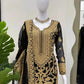 Fox Georgette Chinestitch Embroidered Kurta Set with Palazzo & Dupatta – Black & Golden